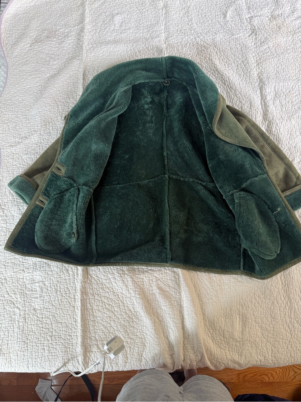 Vintage Olive Green Shearling Coat - Picture 2 of 4